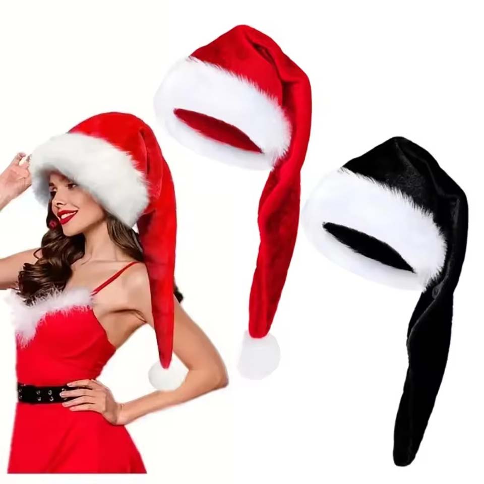 Santa Hat Plush - Long Plush Christmas Hat Velvet Cozy