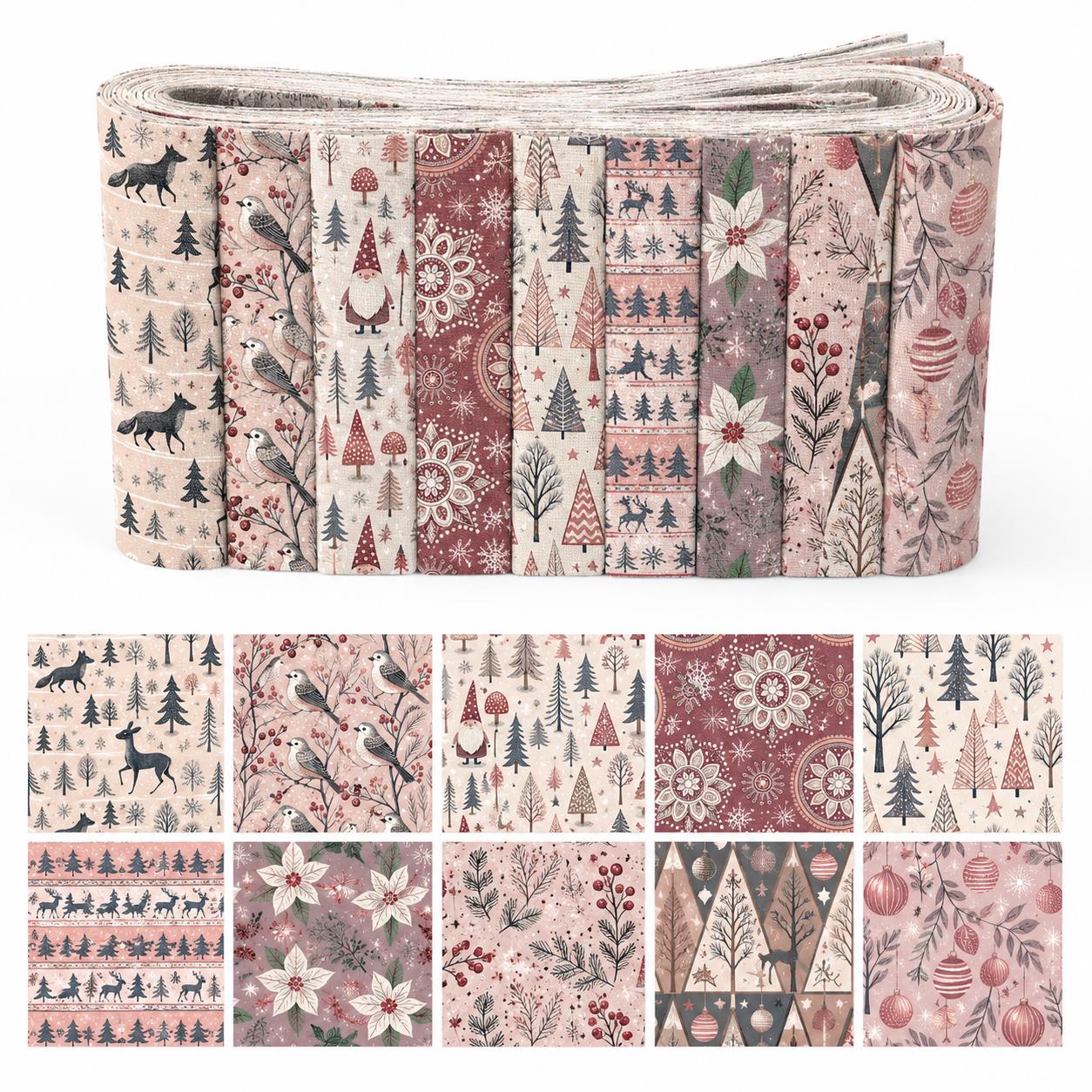 Christmas Table Runner - 10pcs Christmas Pattern Jelly Roll Fabric