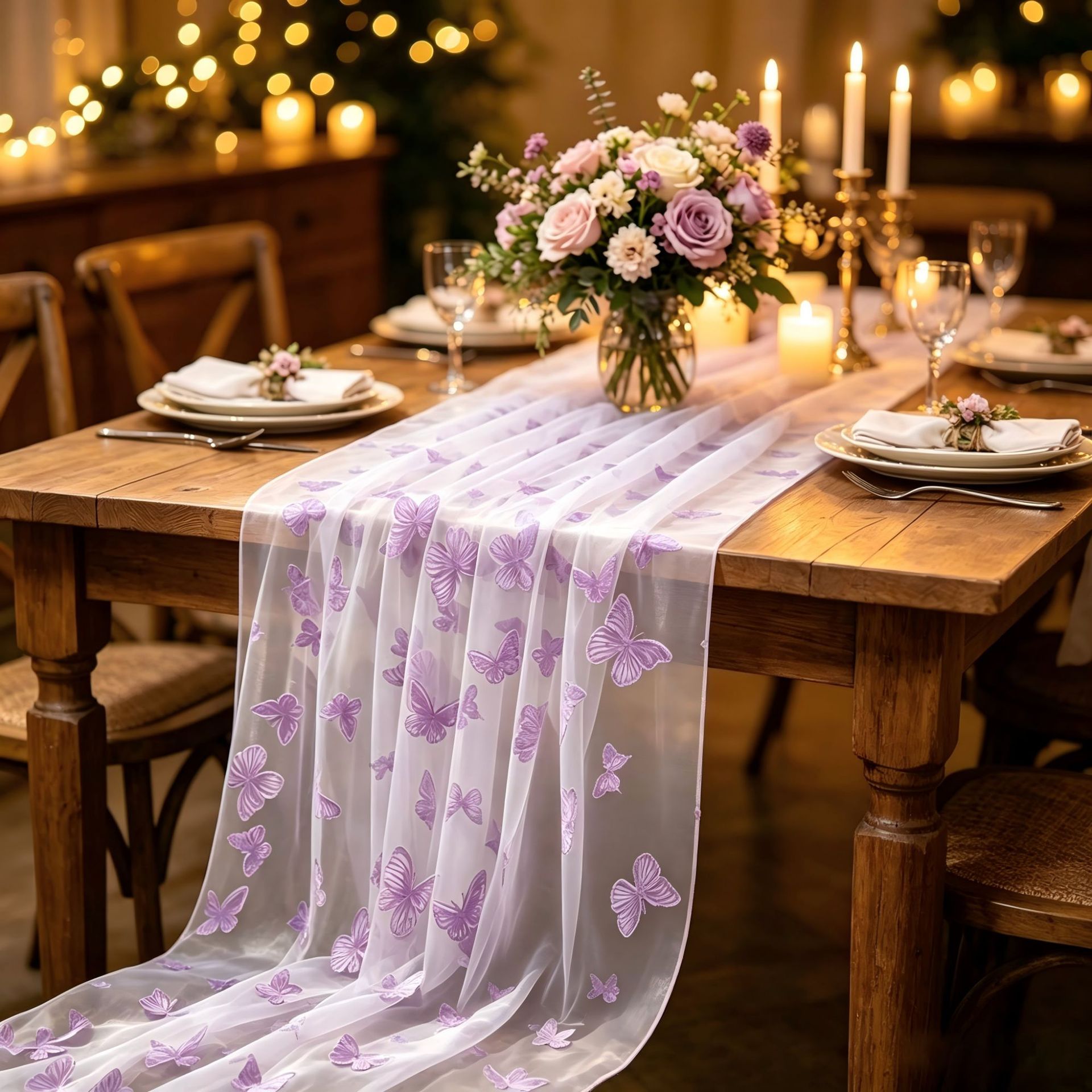 Nylon Tulle Flocked Butterfly  - Christmas Table Runner recension och pris
